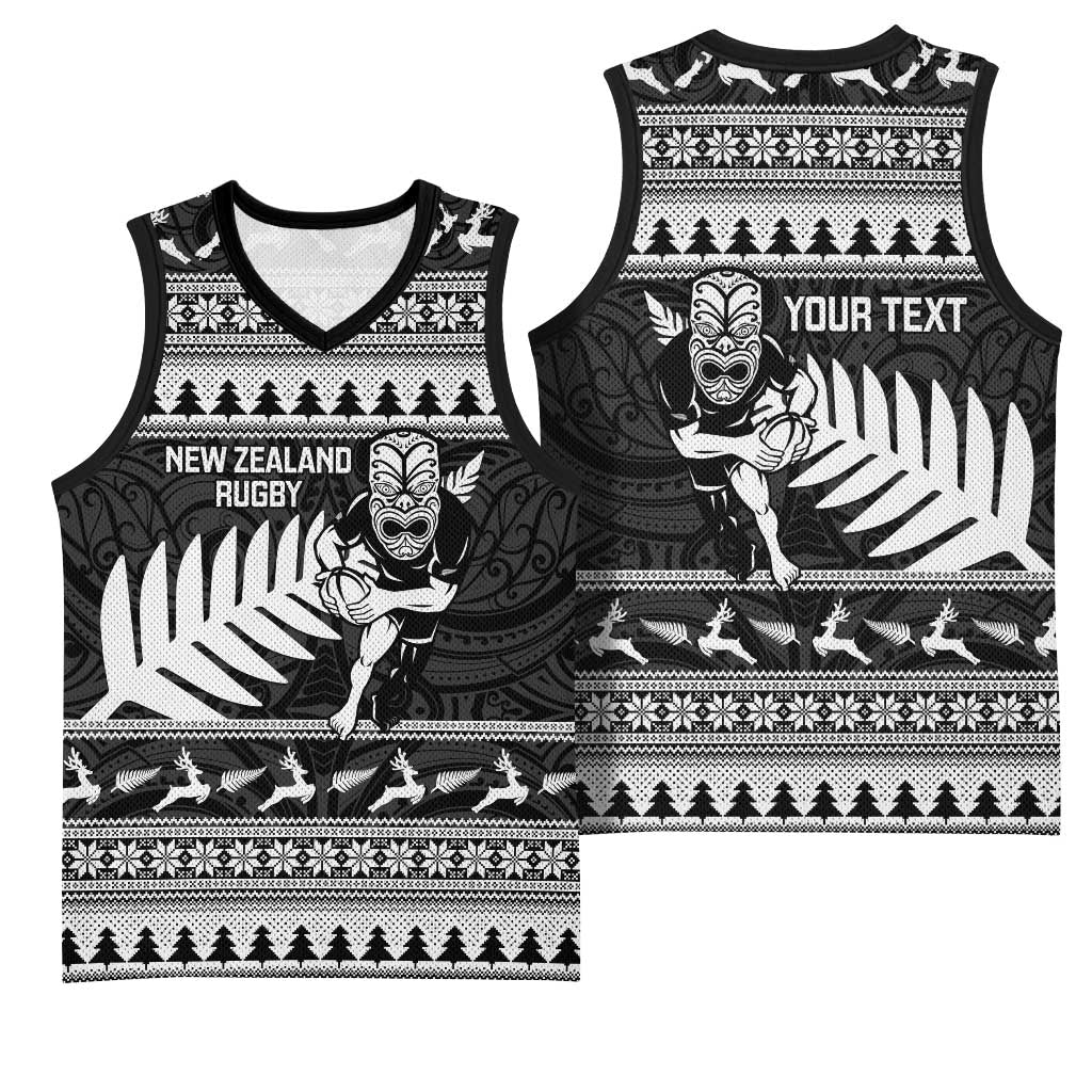 New Zealand Christmas Rugby Personalised Basketball Jersey Meri Kirihimete All Black Maori - Aussie Hoodie