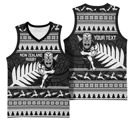 New Zealand Christmas Rugby Personalised Basketball Jersey Meri Kirihimete All Black Maori - Aussie Hoodie