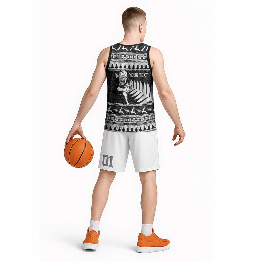 New Zealand Christmas Rugby Personalised Basketball Jersey Meri Kirihimete All Black Maori - Aussie Hoodie