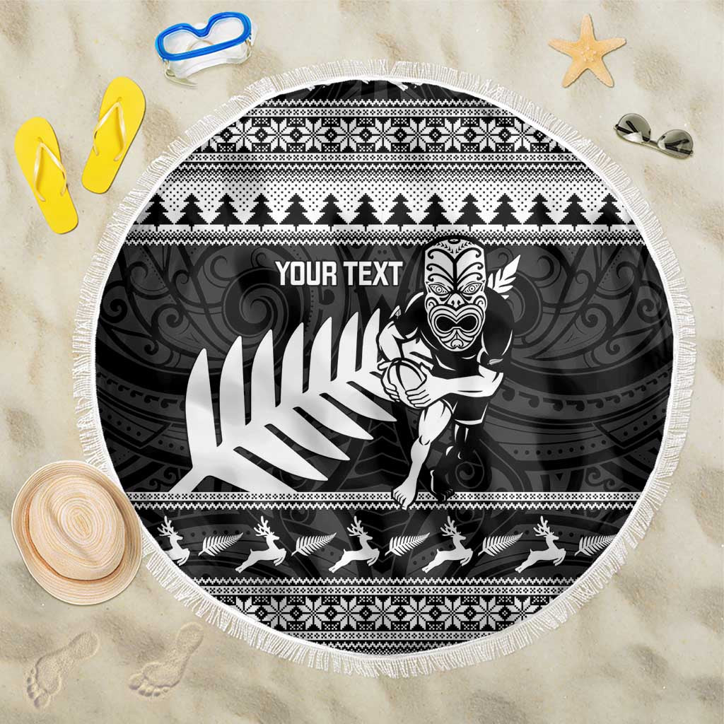 New Zealand Christmas Rugby Personalised Beach Blanket Meri Kirihimete All Black Maori - Aussie Hoodie