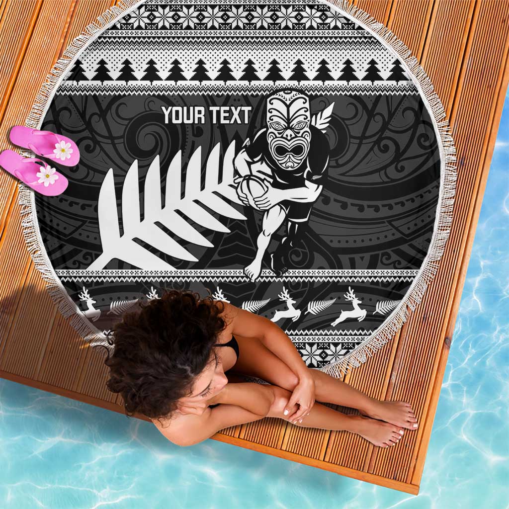 New Zealand Christmas Rugby Personalised Beach Blanket Meri Kirihimete All Black Maori - Aussie Hoodie