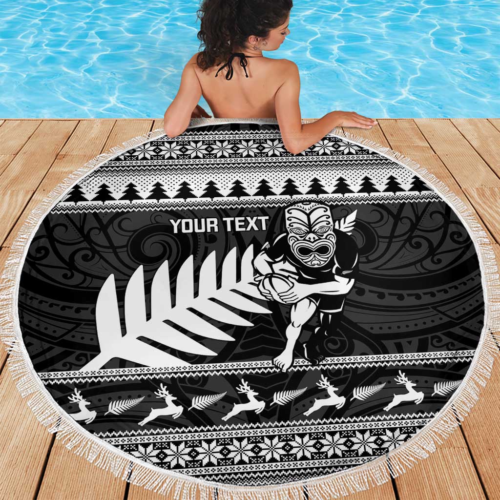 New Zealand Christmas Rugby Personalised Beach Blanket Meri Kirihimete All Black Maori - Aussie Hoodie