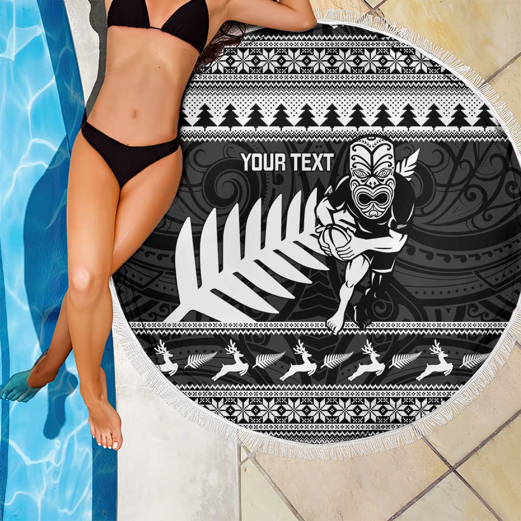 New Zealand Christmas Rugby Personalised Beach Blanket Meri Kirihimete All Black Maori - Aussie Hoodie
