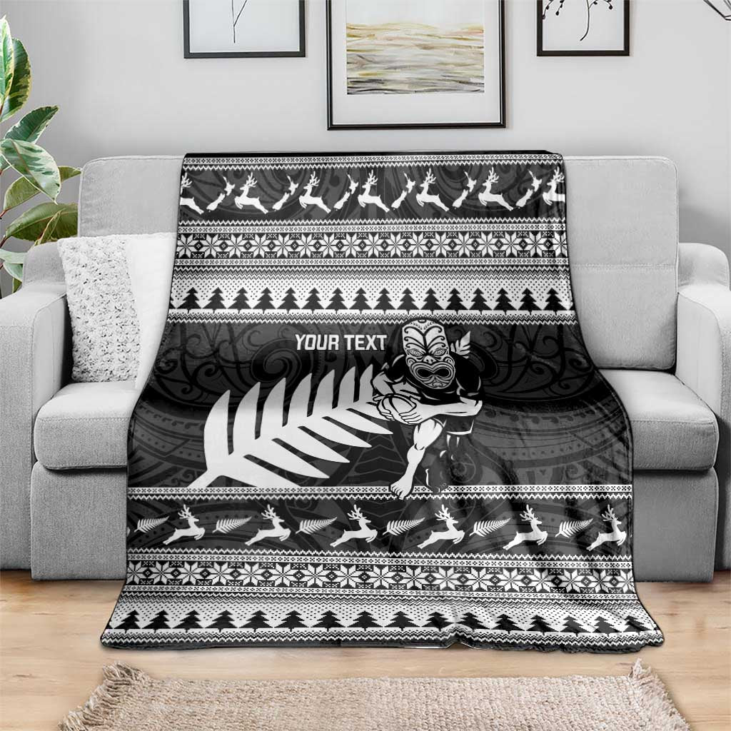 New Zealand Christmas Rugby Personalised Blanket Meri Kirihimete All Black Maori - Aussie Hoodie