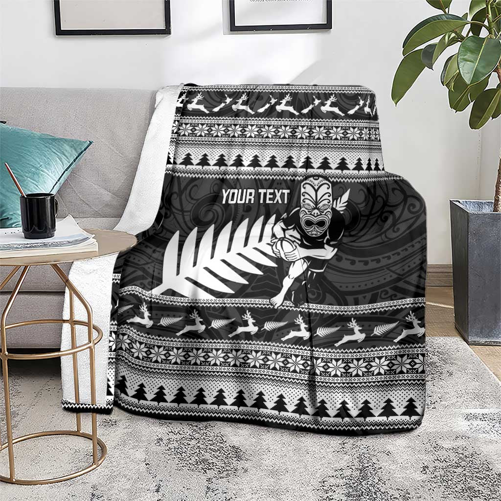 New Zealand Christmas Rugby Personalised Blanket Meri Kirihimete All Black Maori - Aussie Hoodie
