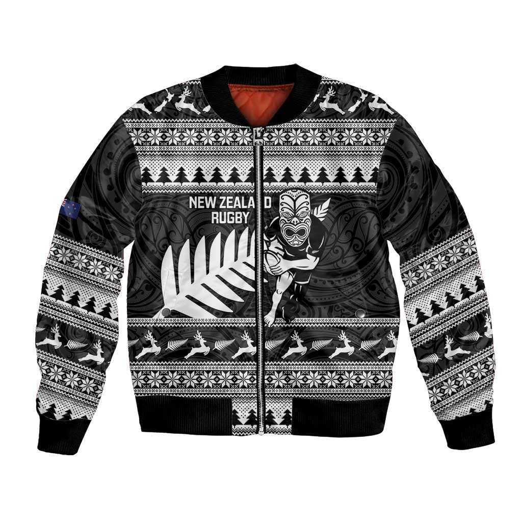 New Zealand Christmas Rugby Personalised Bomber Jacket Meri Kirihimete All Black Maori - Aussie Hoodie