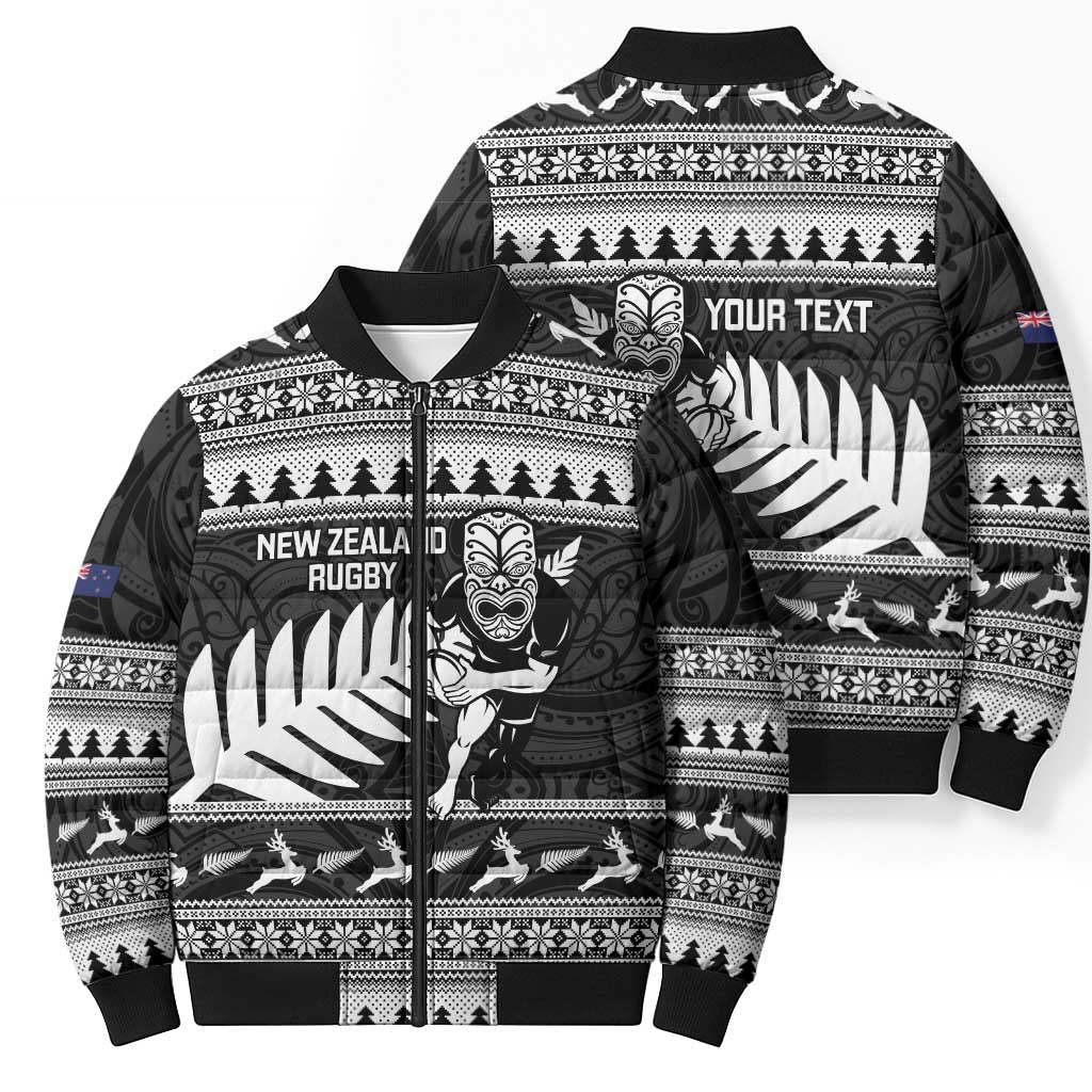 New Zealand Christmas Rugby Personalised Bomber Puffer Jacket Meri Kirihimete All Black Maori - Aussie Hoodie