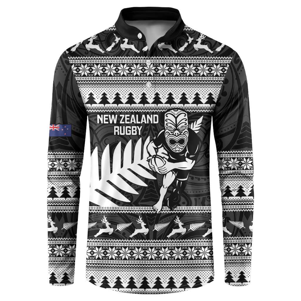New Zealand Christmas Rugby Personalised Button Sweatshirt Meri Kirihimete All Black Maori - Aussie Hoodie