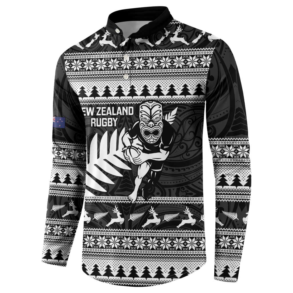 New Zealand Christmas Rugby Personalised Button Sweatshirt Meri Kirihimete All Black Maori - Aussie Hoodie