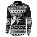 New Zealand Christmas Rugby Personalised Button Sweatshirt Meri Kirihimete All Black Maori - Aussie Hoodie