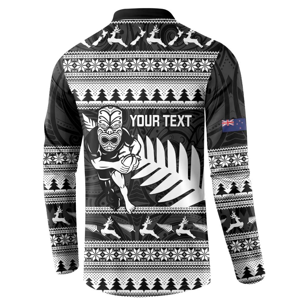 New Zealand Christmas Rugby Personalised Button Sweatshirt Meri Kirihimete All Black Maori - Aussie Hoodie