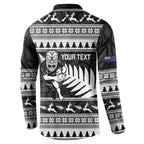 New Zealand Christmas Rugby Personalised Button Sweatshirt Meri Kirihimete All Black Maori - Aussie Hoodie