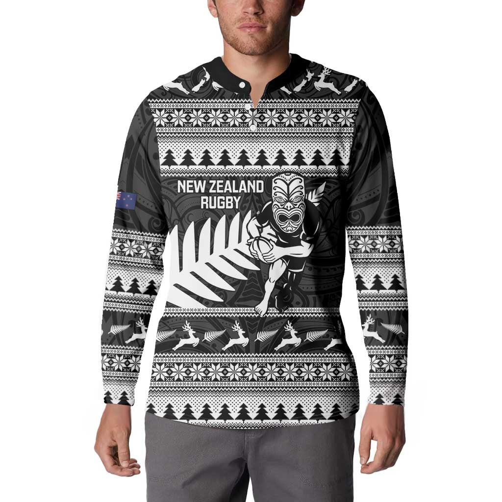 New Zealand Christmas Rugby Personalised Button Sweatshirt Meri Kirihimete All Black Maori - Aussie Hoodie