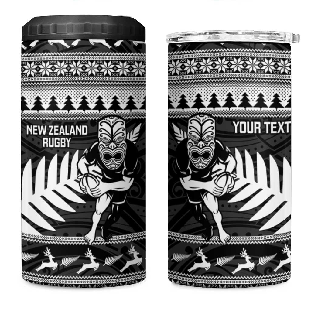 New Zealand Christmas Rugby Personalised 4 in 1 Can Cooler Tumbler Meri Kirihimete All Black Maori - Aussie Hoodie