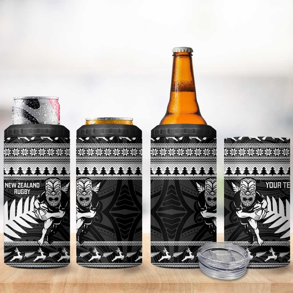 New Zealand Christmas Rugby Personalised 4 in 1 Can Cooler Tumbler Meri Kirihimete All Black Maori - Aussie Hoodie