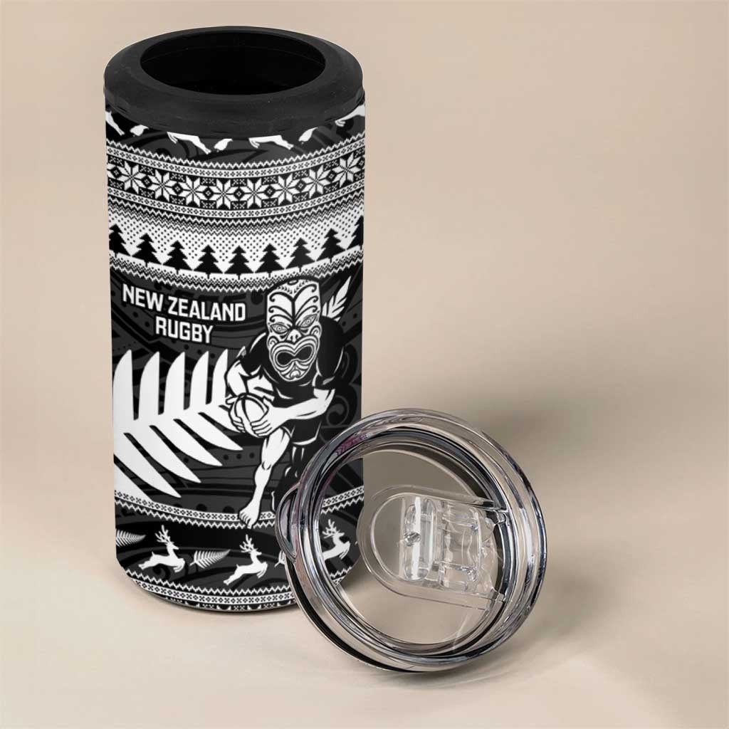New Zealand Christmas Rugby Personalised 4 in 1 Can Cooler Tumbler Meri Kirihimete All Black Maori - Aussie Hoodie