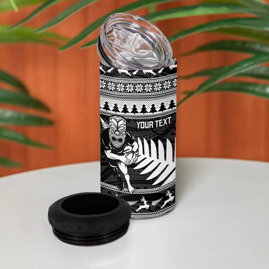 New Zealand Christmas Rugby Personalised 4 in 1 Can Cooler Tumbler Meri Kirihimete All Black Maori - Aussie Hoodie