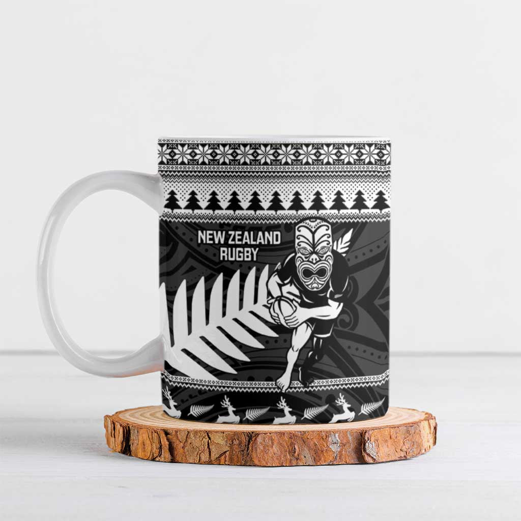 New Zealand Christmas Rugby Personalised Ceramic Mug Meri Kirihimete All Black Maori - Aussie Hoodie