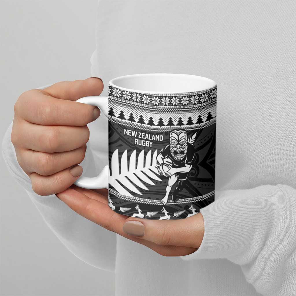 New Zealand Christmas Rugby Personalised Ceramic Mug Meri Kirihimete All Black Maori - Aussie Hoodie