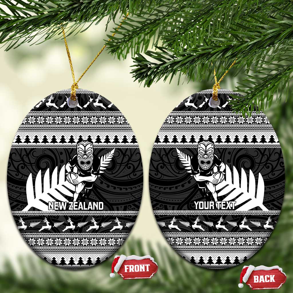 New Zealand Christmas Rugby Personalised Ceramic Ornament Meri Kirihimete All Black Maori - Aussie Hoodie