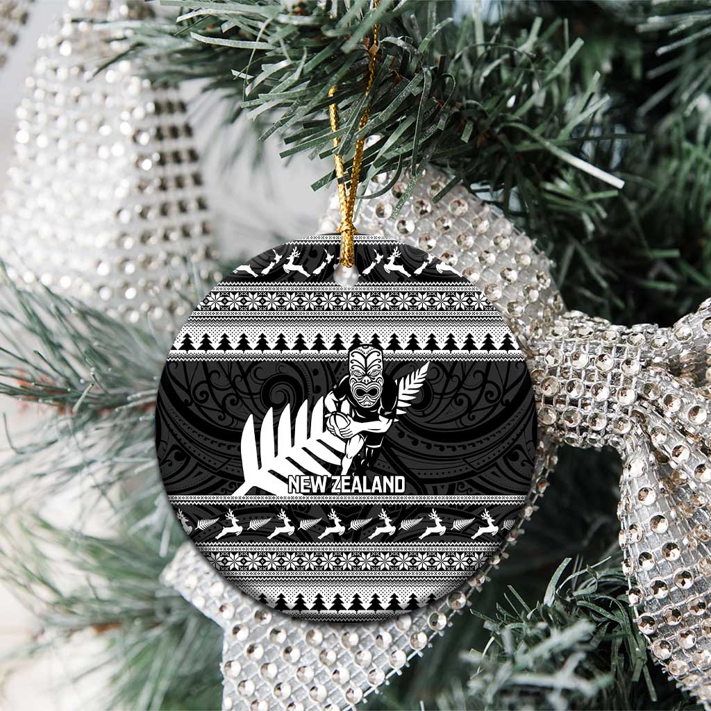 New Zealand Christmas Rugby Personalised Ceramic Ornament Meri Kirihimete All Black Maori - Aussie Hoodie