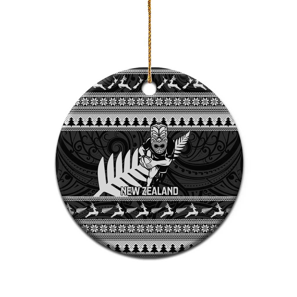 New Zealand Christmas Rugby Personalised Ceramic Ornament Meri Kirihimete All Black Maori - Aussie Hoodie