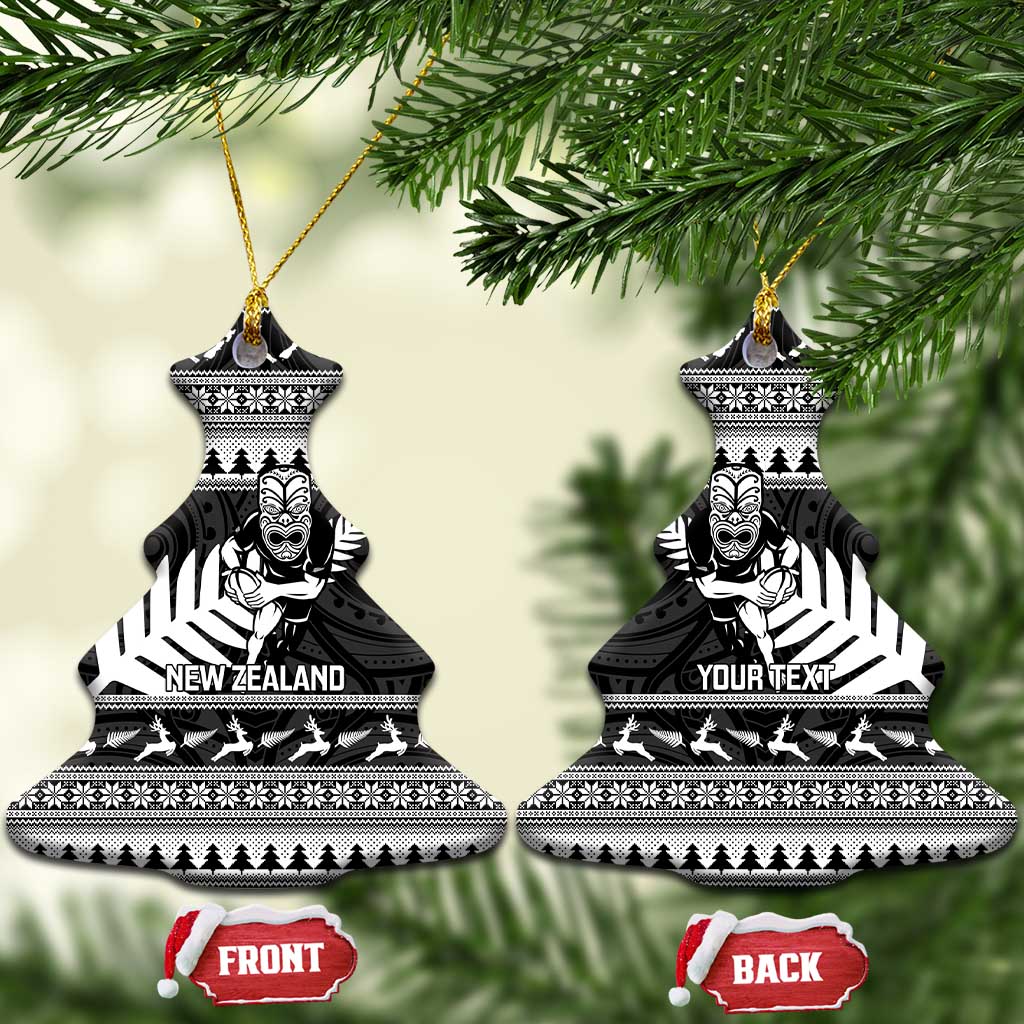 New Zealand Christmas Rugby Personalised Ceramic Ornament Meri Kirihimete All Black Maori - Aussie Hoodie