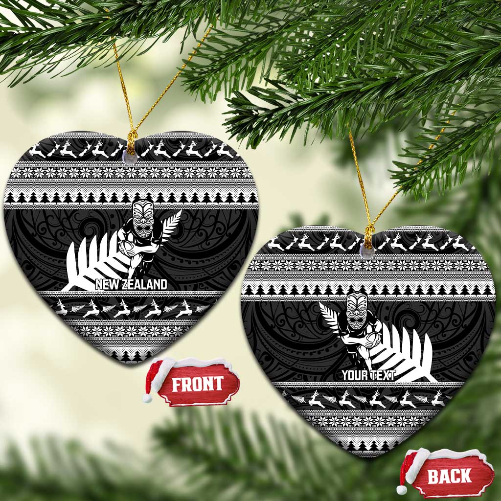 New Zealand Christmas Rugby Personalised Ceramic Ornament Meri Kirihimete All Black Maori - Aussie Hoodie