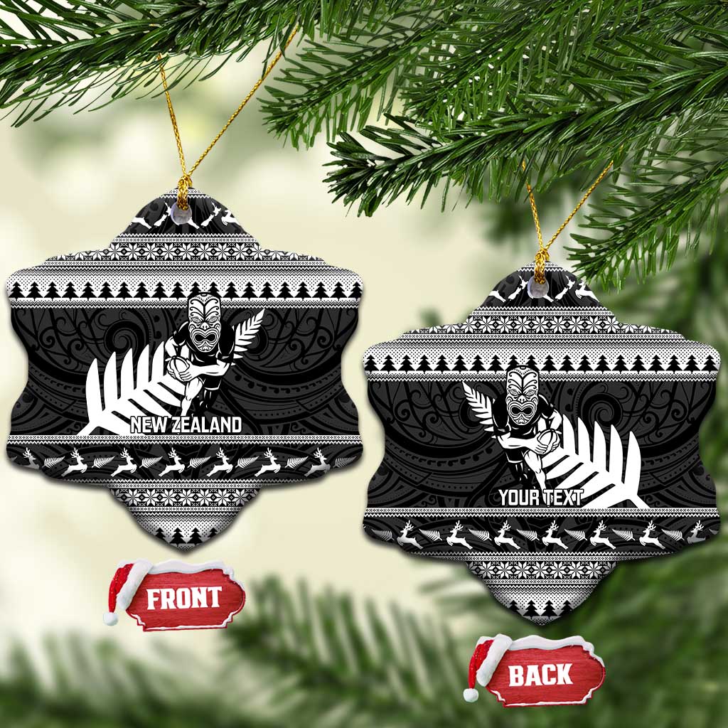 New Zealand Christmas Rugby Personalised Ceramic Ornament Meri Kirihimete All Black Maori - Aussie Hoodie