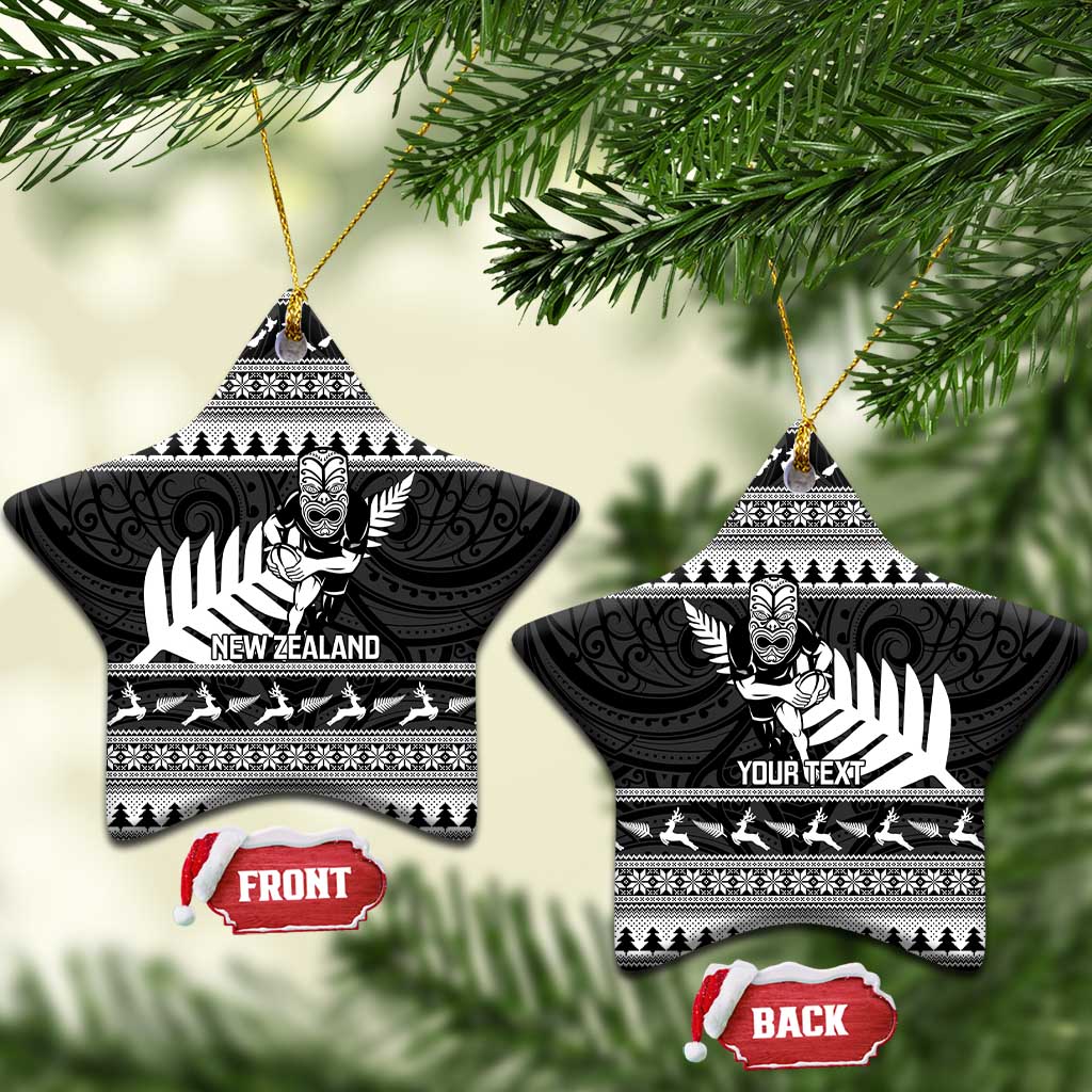 New Zealand Christmas Rugby Personalised Ceramic Ornament Meri Kirihimete All Black Maori - Aussie Hoodie
