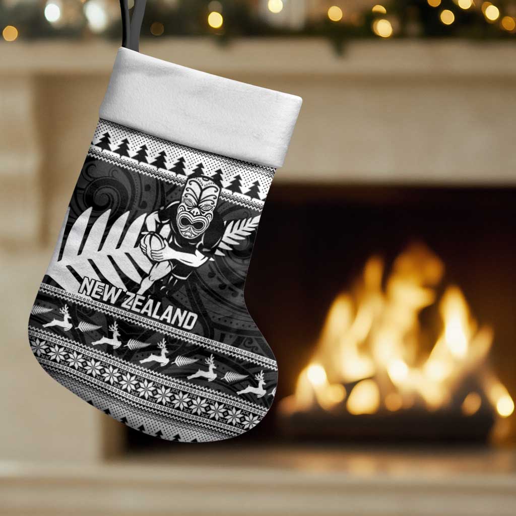 New Zealand Christmas Rugby Personalised Christmas Stocking Meri Kirihimete All Black Maori - Aussie Hoodie