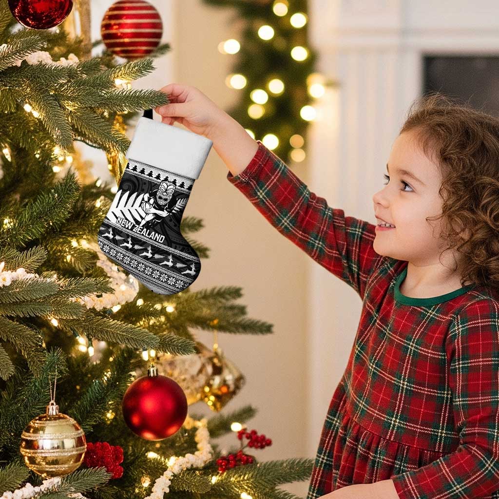 New Zealand Christmas Rugby Personalised Christmas Stocking Meri Kirihimete All Black Maori - Aussie Hoodie