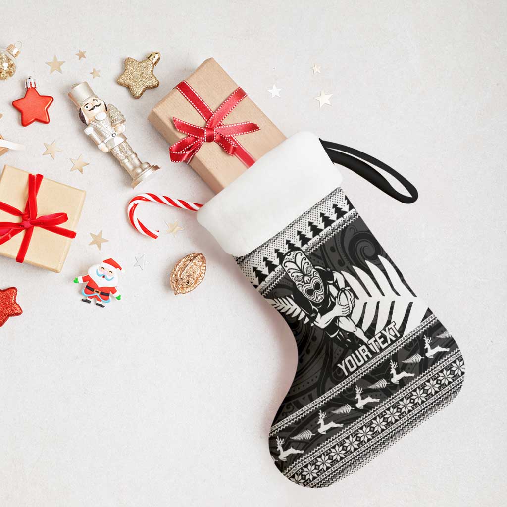New Zealand Christmas Rugby Personalised Christmas Stocking Meri Kirihimete All Black Maori - Aussie Hoodie