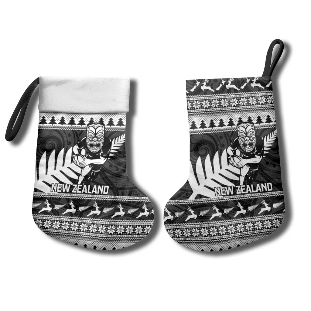 New Zealand Christmas Rugby Personalised Christmas Stocking Meri Kirihimete All Black Maori - Aussie Hoodie
