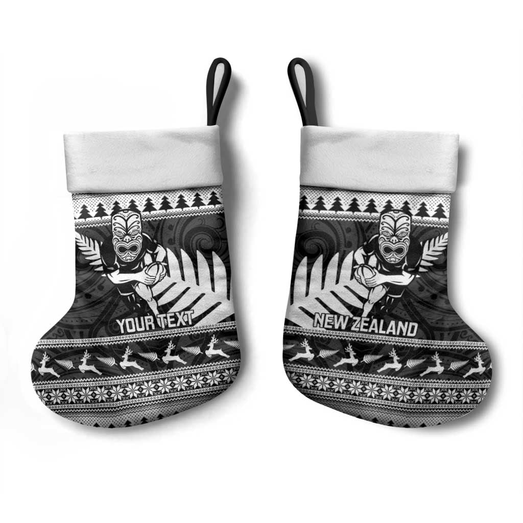 New Zealand Christmas Rugby Personalised Christmas Stocking Meri Kirihimete All Black Maori - Aussie Hoodie