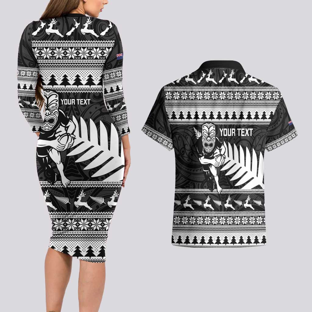 New Zealand Christmas Rugby Personalised Couples Matching Long Sleeve Bodycon Dress and Hawaiian Shirt Meri Kirihimete All Black Maori - Aussie Hoodie