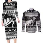 New Zealand Christmas Rugby Personalised Couples Matching Long Sleeve Bodycon Dress and Long Sleeve Button Shirt Meri Kirihimete All Black Maori - Aussie Hoodie