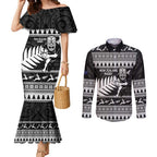 New Zealand Christmas Rugby Personalised Couples Matching Mermaid Dress and Long Sleeve Button Shirt Meri Kirihimete All Black Maori - Aussie Hoodie