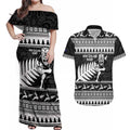 New Zealand Christmas Rugby Personalised Couples Matching Off Shoulder Maxi Dress and Hawaiian Shirt Meri Kirihimete All Black Maori - Aussie Hoodie