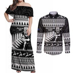 New Zealand Christmas Rugby Personalised Couples Matching Off Shoulder Maxi Dress and Long Sleeve Button Shirt Meri Kirihimete All Black Maori - Aussie Hoodie