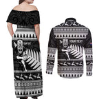 New Zealand Christmas Rugby Personalised Couples Matching Off Shoulder Maxi Dress and Long Sleeve Button Shirt Meri Kirihimete All Black Maori - Aussie Hoodie