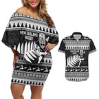 New Zealand Christmas Rugby Personalised Couples Matching Off Shoulder Short Dress and Hawaiian Shirt Meri Kirihimete All Black Maori - Aussie Hoodie