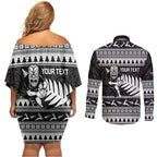 New Zealand Christmas Rugby Personalised Couples Matching Off Shoulder Short Dress and Long Sleeve Button Shirt Meri Kirihimete All Black Maori - Aussie Hoodie