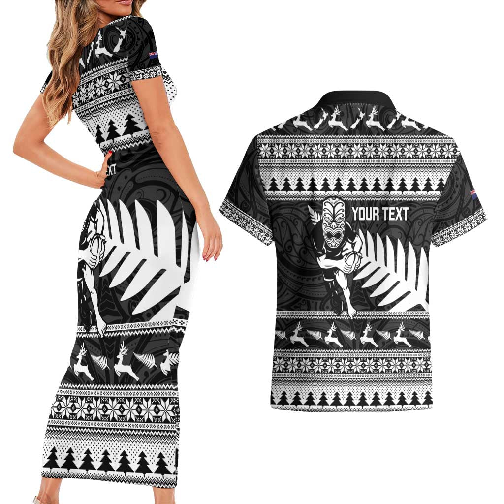 New Zealand Christmas Rugby Personalised Couples Matching Short Sleeve Bodycon Dress and Hawaiian Shirt Meri Kirihimete All Black Maori - Aussie Hoodie