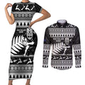 New Zealand Christmas Rugby Personalised Couples Matching Short Sleeve Bodycon Dress and Long Sleeve Button Shirt Meri Kirihimete All Black Maori - Aussie Hoodie