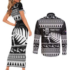 New Zealand Christmas Rugby Personalised Couples Matching Short Sleeve Bodycon Dress and Long Sleeve Button Shirt Meri Kirihimete All Black Maori - Aussie Hoodie