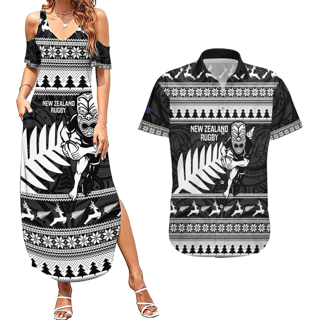 New Zealand Christmas Rugby Personalised Couples Matching Summer Maxi Dress and Hawaiian Shirt Meri Kirihimete All Black Maori - Aussie Hoodie