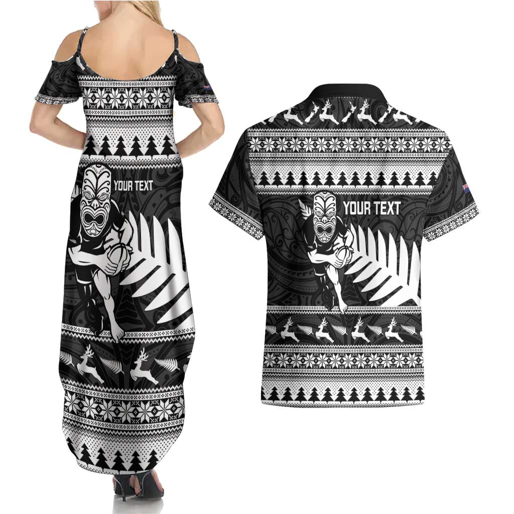 New Zealand Christmas Rugby Personalised Couples Matching Summer Maxi Dress and Hawaiian Shirt Meri Kirihimete All Black Maori - Aussie Hoodie