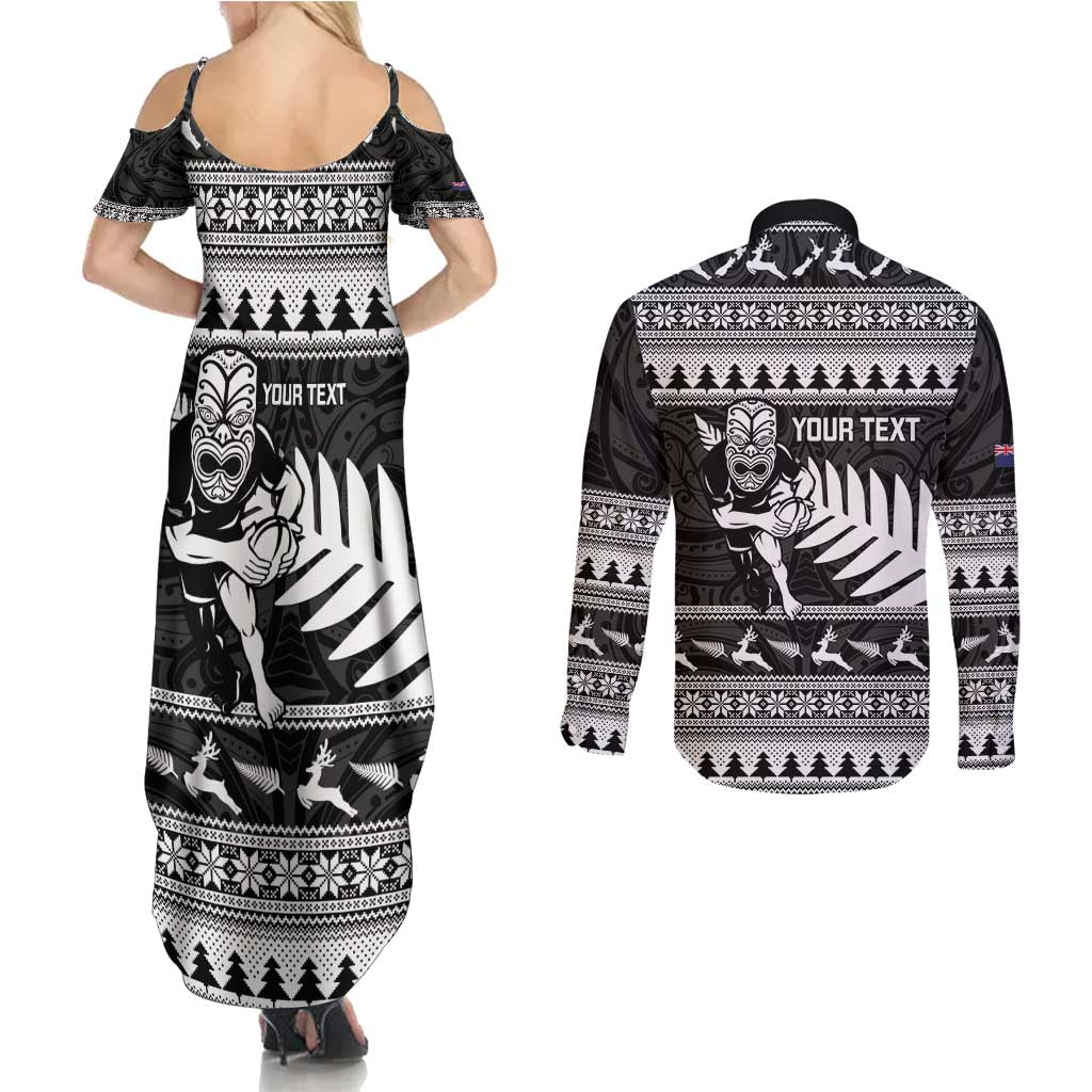 New Zealand Christmas Rugby Personalised Couples Matching Summer Maxi Dress and Long Sleeve Button Shirt Meri Kirihimete All Black Maori - Aussie Hoodie