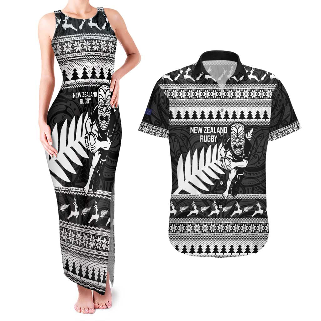 New Zealand Christmas Rugby Personalised Couples Matching Tank Maxi Dress and Hawaiian Shirt Meri Kirihimete All Black Maori - Aussie Hoodie